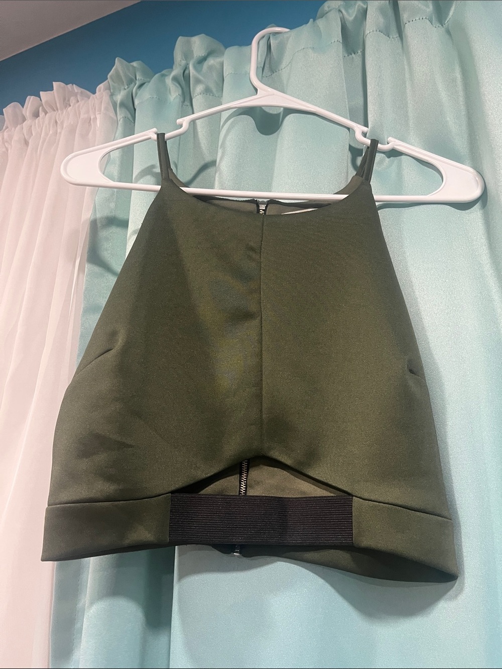 Olive Green Cropped Halter Tank Top with Back Zip
